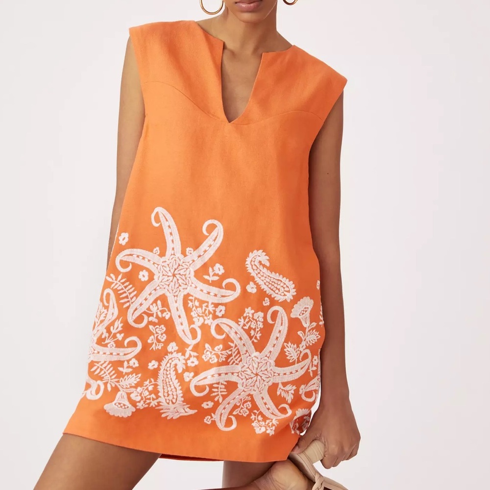 Maeve Embroidered Linen Tunic Dress Sz 8